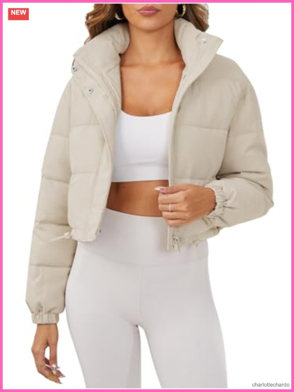 Women's Cropped Quilted Puffer Jacket Zip Up Padded Coat